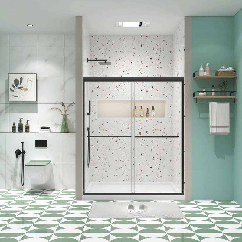 Porte de douche à dérivation, porte coulissante, avec verre trempé de 1/4 po