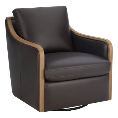 Grayton Oversized Geniune Leather Swivel Accent Chair