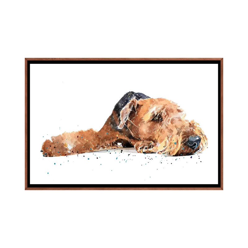 " Airedale " by EdsWatercolours, No Mat, 18" H x 26" W x 1.5" D, Classic Brown Wood Framed Canvas