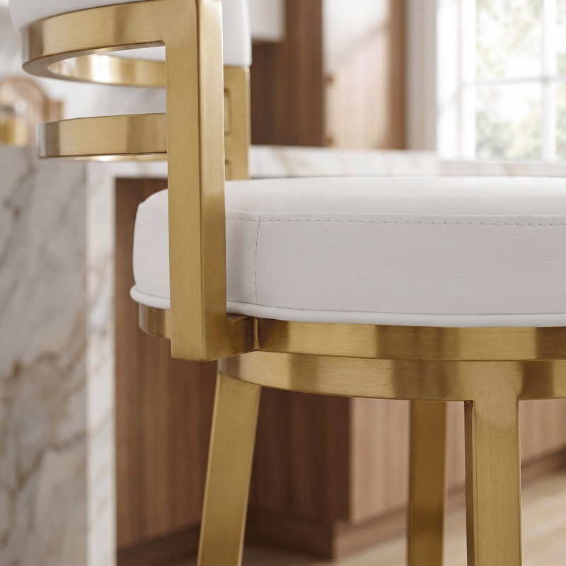 Tabouret de bar ou de comptoir pivotant Deherrera, Doré, Blanc, Tabouret de comptoir (siège d'une hauteur de 26 p