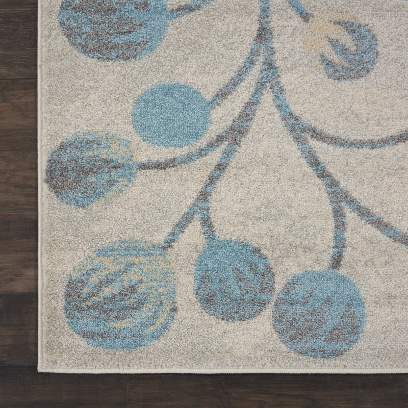 Tapis en polypropylène tissé à la machine en bleu / vert Yahara, Rectangle 8 pi 10 po x 11 pi 10 po