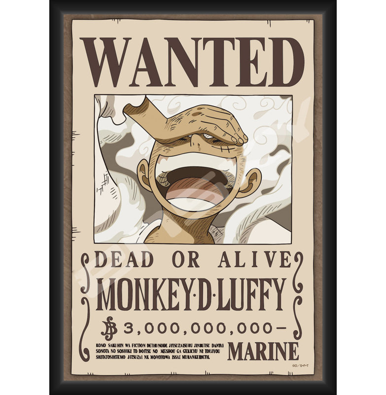  Une pièce sous licence officielle - «Wanted - Luffy Hand» - affiche d'art encadrée - 24 x 36 po - Cadre en bois d'ingénierie robuste avec verre plexi - prêt à être accroché