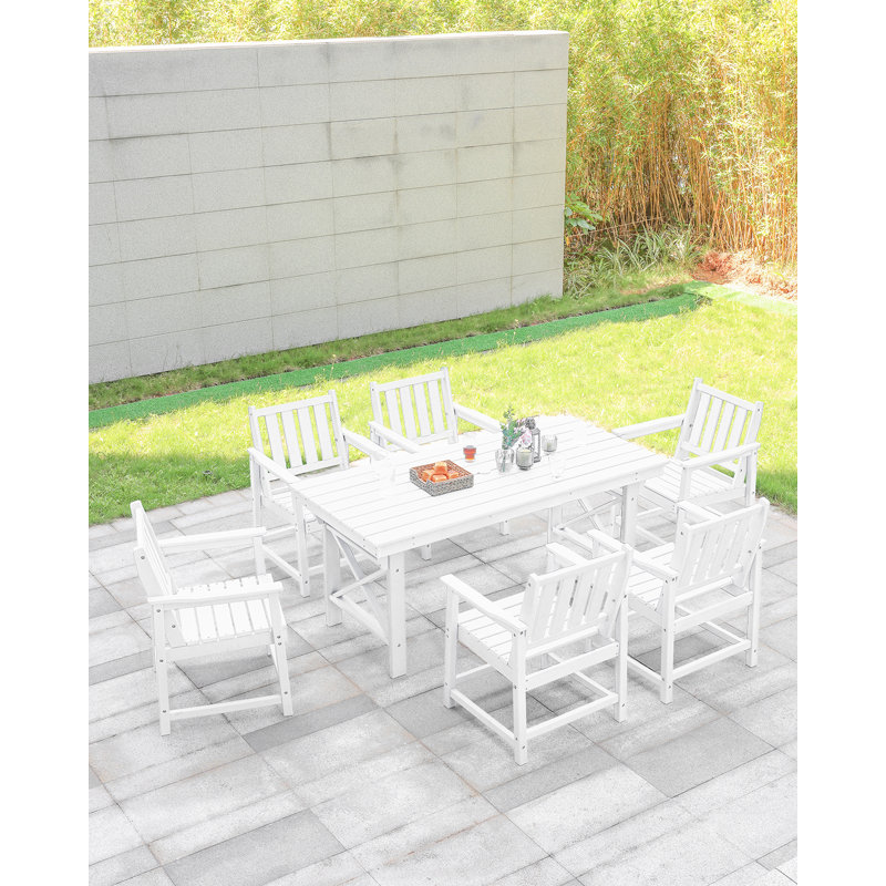 SeeHill HDPE Outdoor Dining Table, 66.9â€ Rectangle Patio Dining Table for 6, All-Weather HDPE Outdoor Table with 2.2â€ Umbrella Hole, HDPE Patio Furniture for Deck, Backyard, Garden, Pool
