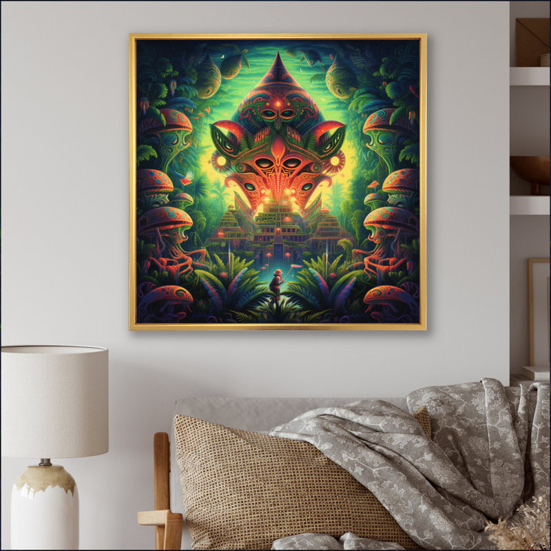«Plant Spirit» Vision chamanique sur toile, H 30 po x l 30 po x P 1 po, Cadre flottant doré