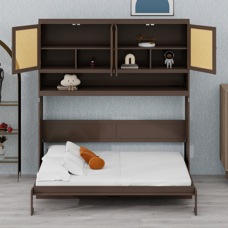 Murphy Bed with Top Cabinet, Space Saving Foldable Bed, Espresso