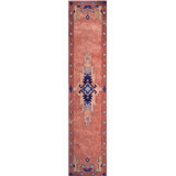 Coral Color Antique Blue Tribal Medallion American Hooked Hallway Runner Rug