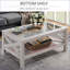 Table basse en chêne blanc Farmhouse avec plateau en verre trempé, facile à nettoyer et peu encombrante pour le salon