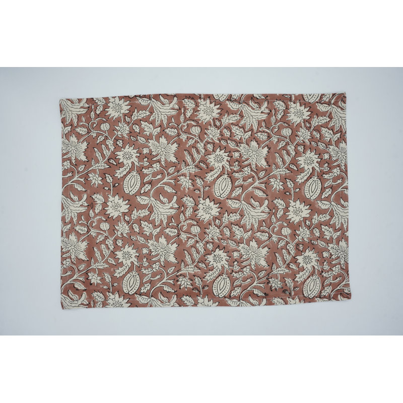 13X19 Inch Premium Handmade Block Print Placemat ? Unique Design, Kundanvan, Brown