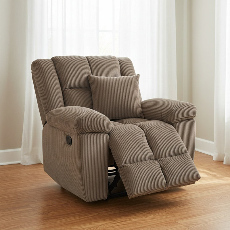 Corduroy Home Theater Recliner Chair, Overstuffed Manual Reclining Single Sofa With 150° Full Recline, Sturdy Metal Frame For Ultimate Movie Night Comfort