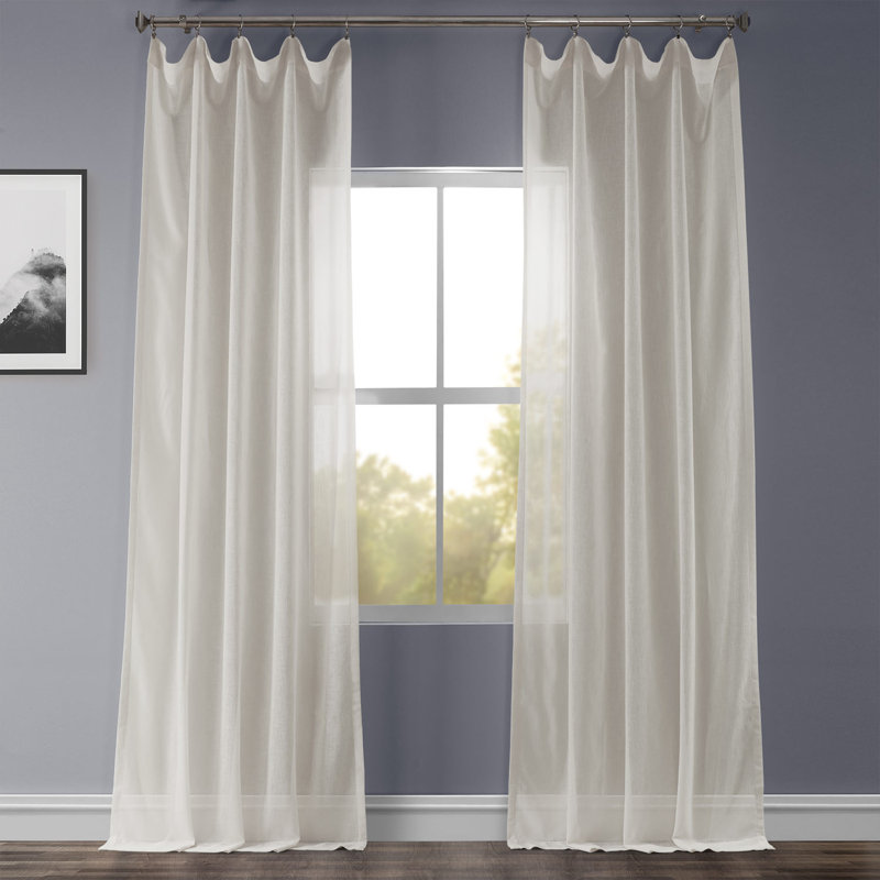 Larsa Linen Blend Sheer Curtain Single Panel, 50" W x 120" L, Gardenia Faux