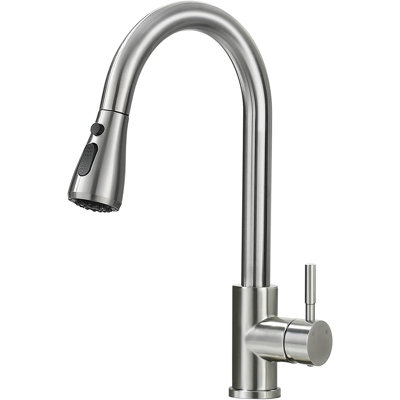 Brushed Nickel Kitchen Faucet with Pull Down Sprayer, Lead-Free Stainless Steel High Arc Single Hole Sink Faucet