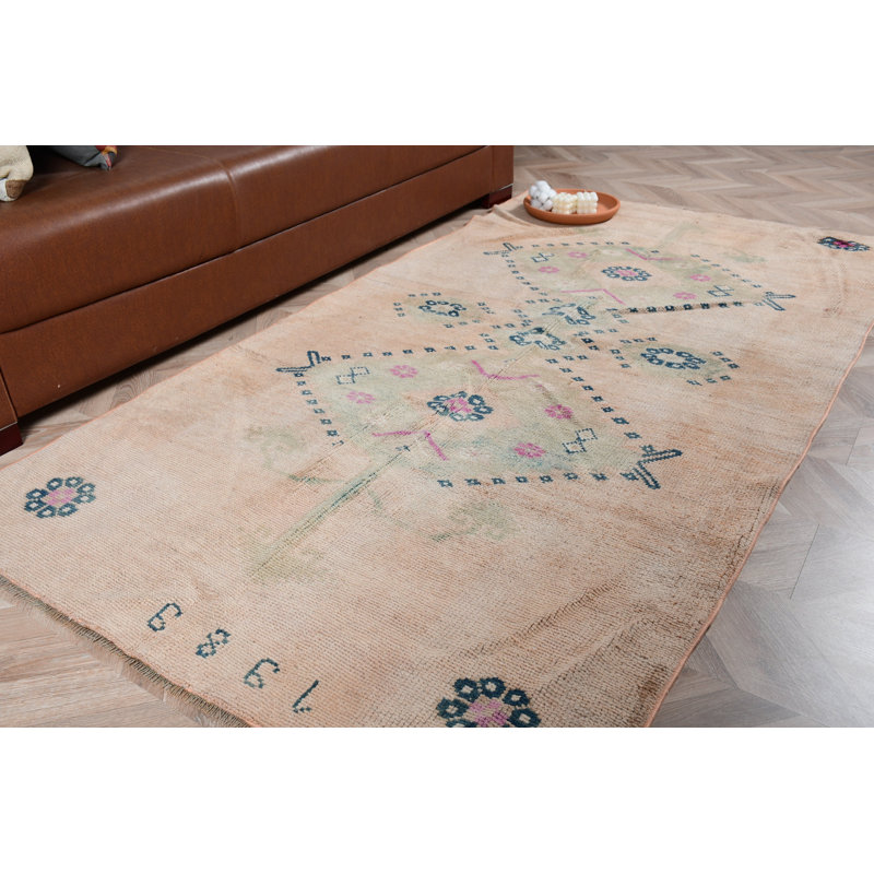 Unique Handmade Turkish Area Rug in Soft Pastel Colours with Geometric Patterns for Elegant Home Decor