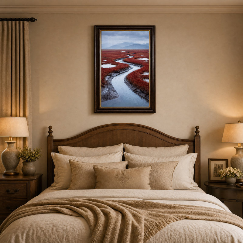 «Winding Creek Through Red Marsh Grass», art mural sur toile, 18"H x 12"W
