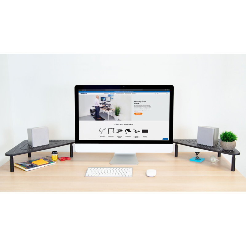 Mount-It! Height Adjustable Corner Monitor Stand, Screen Riser, Ergonomic Space Saving Design, Black