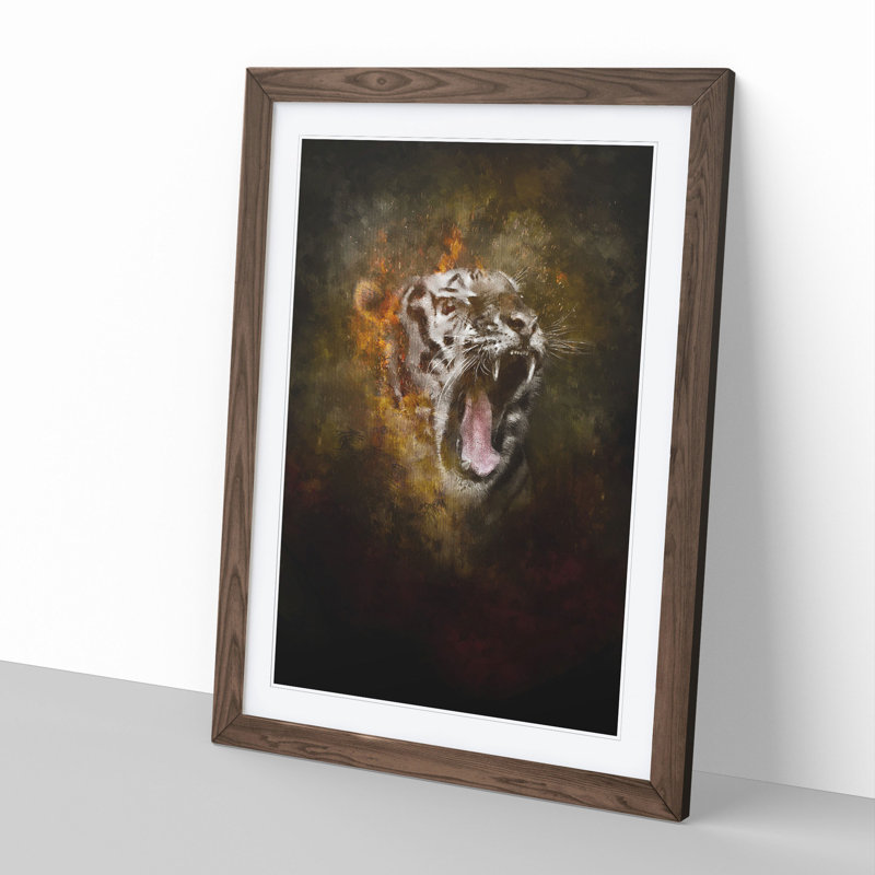 Tiger Roar - Picture Frame Graphic Art, 48cm H x 36cm W x 2cm D, Walnut
