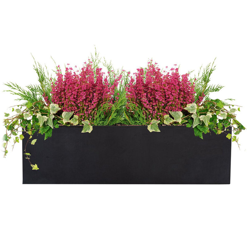 Window Flower Box Planter, Frostproof Outdoor Plant Pot, Narrow Garden Planter with Drainage Holes, Concrete Effect Windowsill Planter