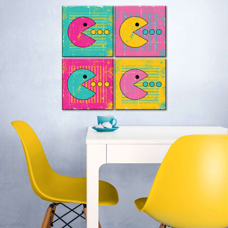 " Retro Pastel Pacman " by PaintboxJenny 4 - Pieces, 18" H x 18" W x 1" D