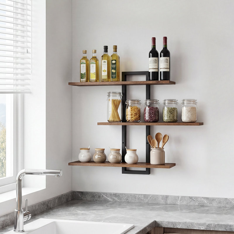 Iron,Wood Floating Shelf