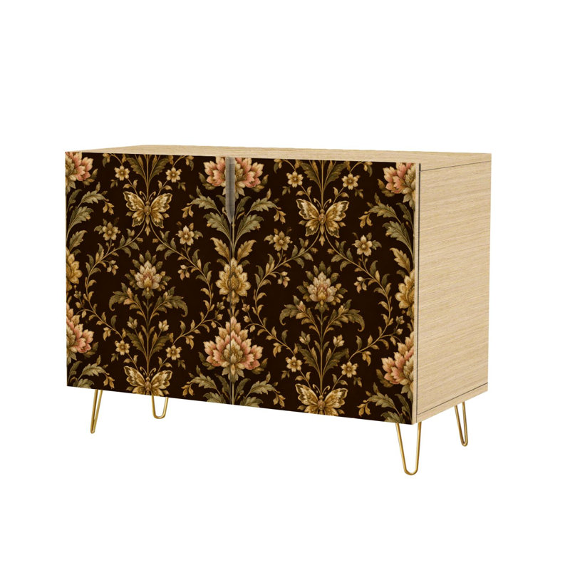 Buffet Buffet avec rangement Élégant design floral brun doré de style baroque avec 2 portes pour le salon et la cuisine