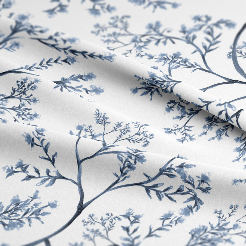 Tinsley Blue Cotton Grommet Top Drapery Panel Set of 2, 50" W x 216" L