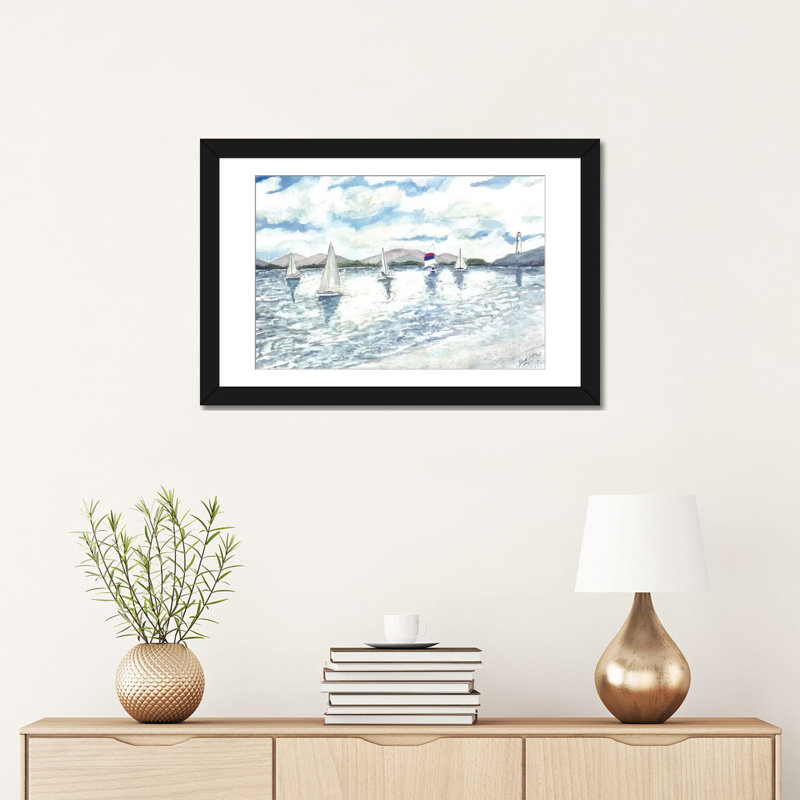 Reproduction d'art sur toile «Sail Sail Seascape», H 26 po x l 40 po x p 1,5 po, Pas de tapis, Toile tendue