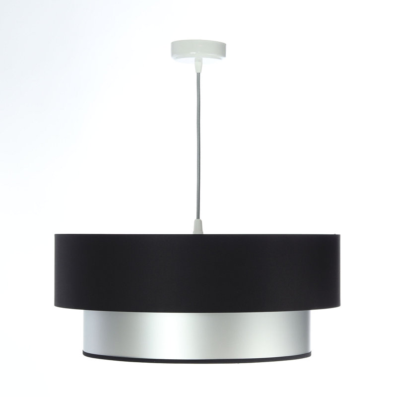Rivington 1 - Light Black/Silver Drum Pendant, 20cm H x 40cm W x 40cm D, Black/Silver
