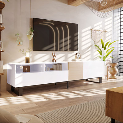 Modern TV Stand For 80" TV With Double Storage Space, Media Console Table, Entertainment Center With Drop-Down Door For Living Room, Bedroom, Home The