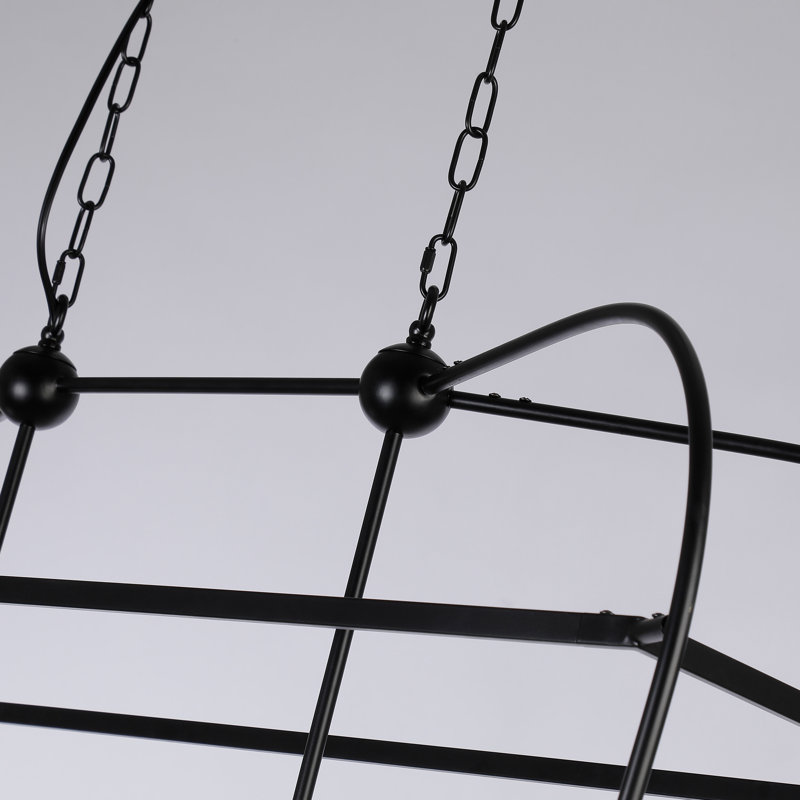Jesli 6 - Light Farmhouse Large Linear Lantern Open Frame Chandelier, Satin Black
