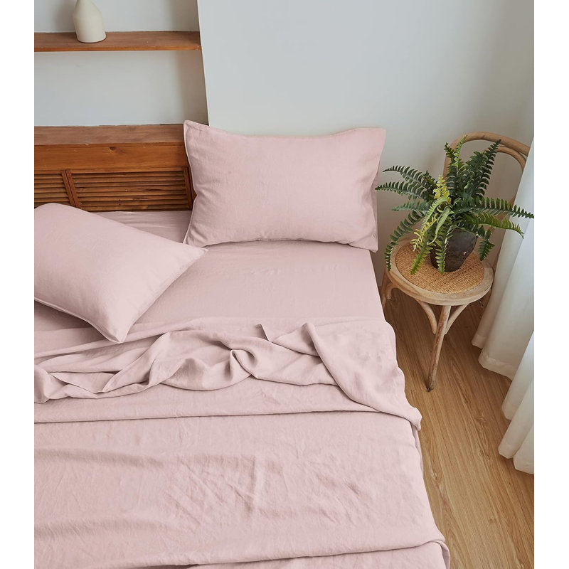 Ensemble de draps 100% lin Simple & Opulence, Full Sheet Set with 2 Pillowcases, Basic rosé