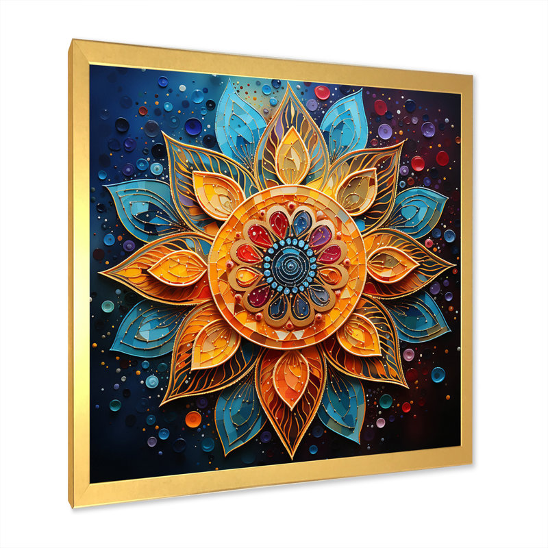 Mandala yoga sarcelle doré pointillisme, Or, H 30 po x l 30 po x P 1 po