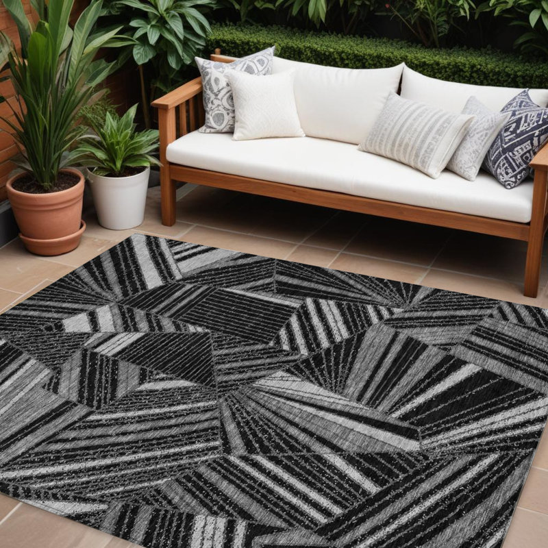 Tapis extérieur lavable noir et gris 9 pi x 12 pi