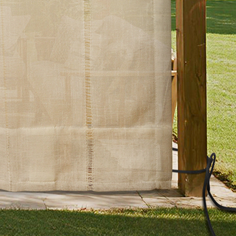 Solid Color Stripe Light Filtering Back Tab Outdoor Curtains, Natural, 52" W x 84" L