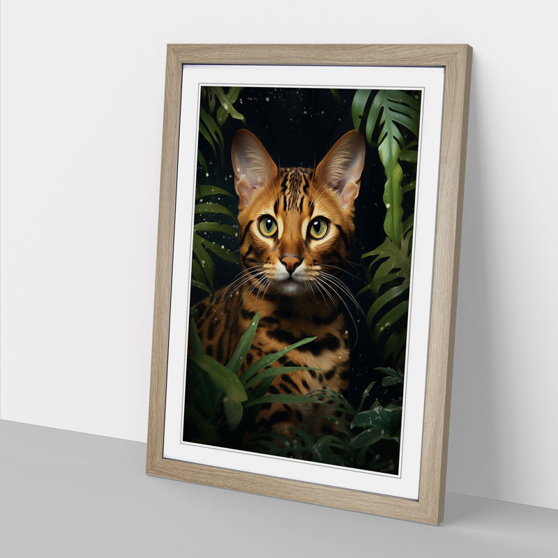 Bengal Cat Romanticism Art - Framed Print, Oak Framed, 46cm H x 34cm W x 2cm D