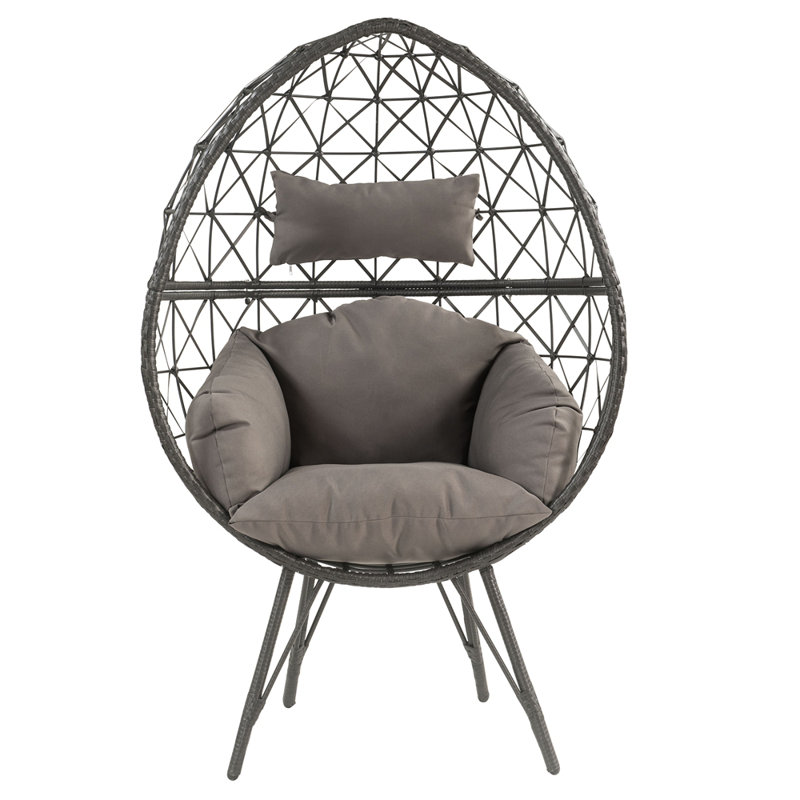 Aeven Light Grey Fabric & Black Wicker Patio Lounge Chair