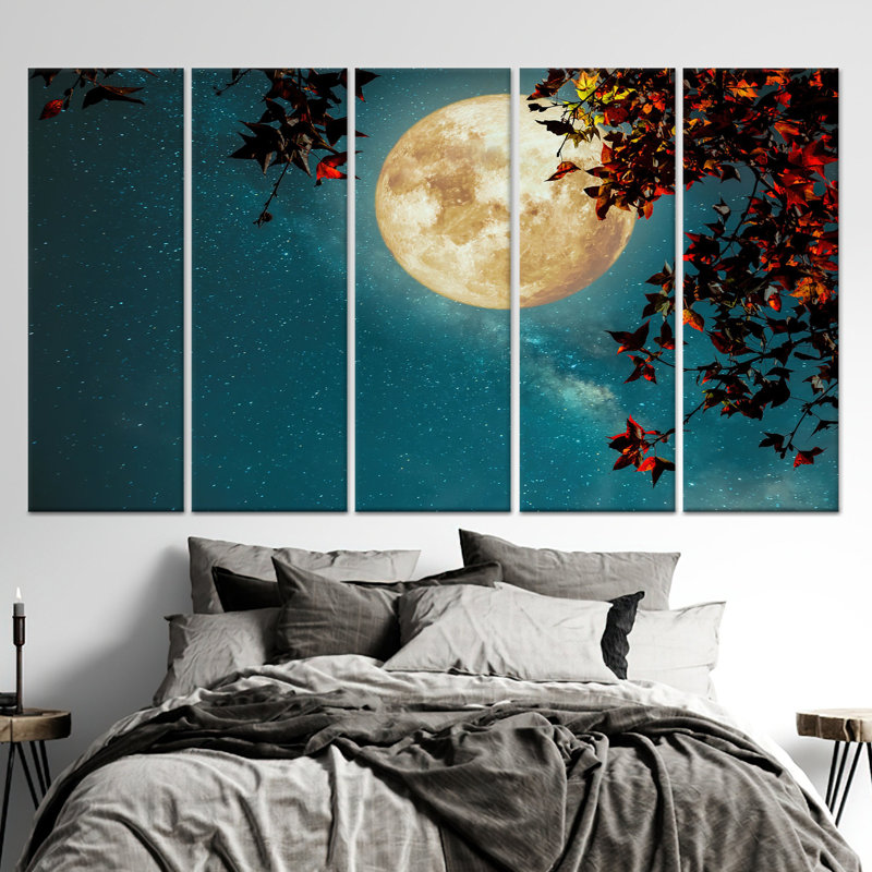 Toile imprimée: vue de paysage moderne, décor de pleine lune, toile tendue 5P, H: 59,1 po x l: 98,4 po