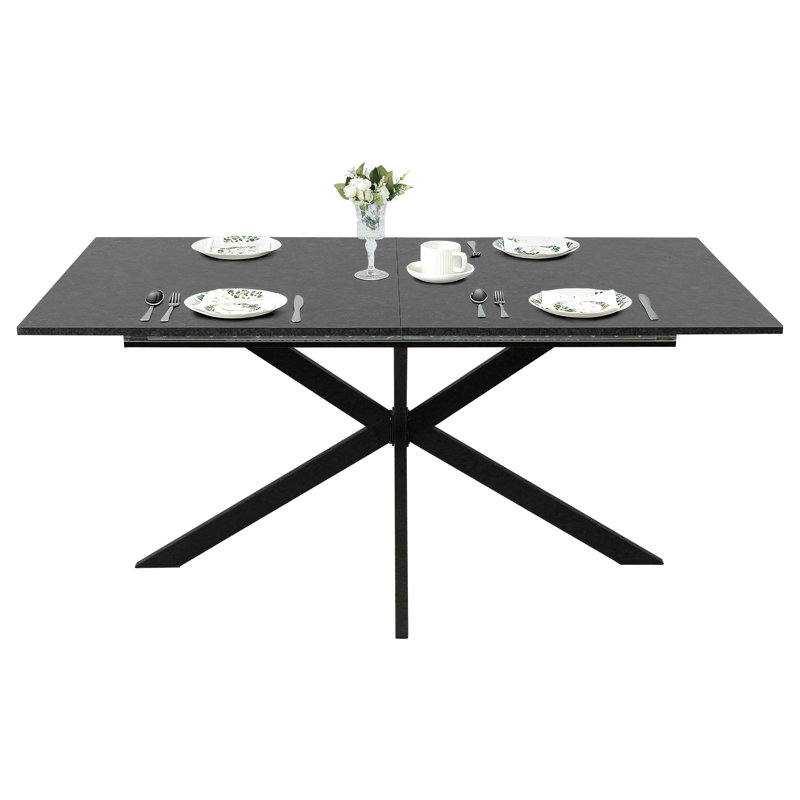 62.99’’-78.74’’ Tanja Farmhouse Extendable Dining Table - | Seats 4-8 | Hidden Storage + Space-Saving | For Dining Room/Kitchen/Office,Black Lava