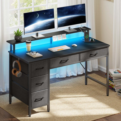 Brooksey 55'' Writing Desk with Charging Station & LED Light