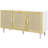 Sideboard Buffet Cabinet, Kitchen Cabinet, Coffee Bar Cabinet With 3 Rattan Doors And Adjustable Shelves-44134557