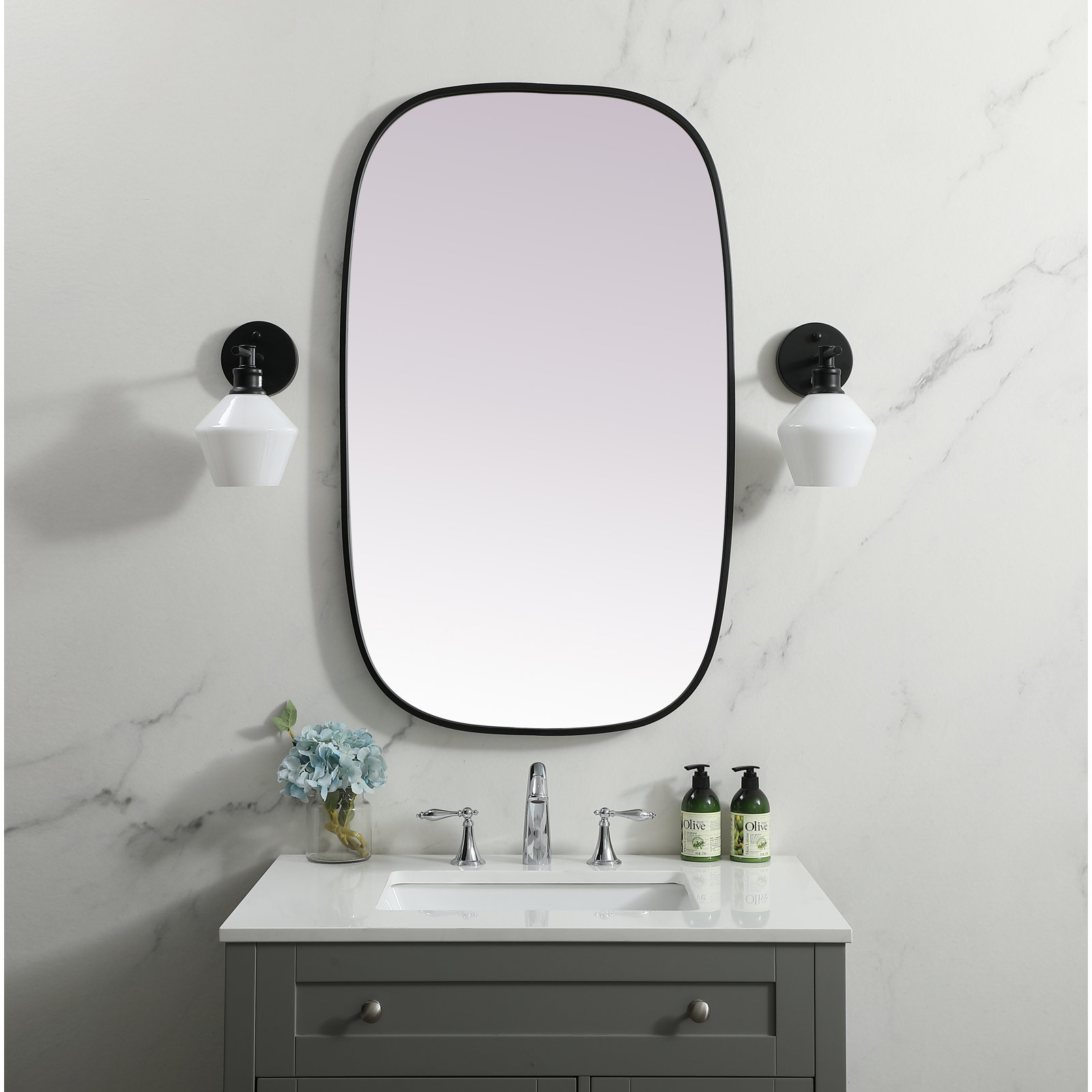 Sabine Metal Curved Oval Wall Mirror, Black, 40" x 24"