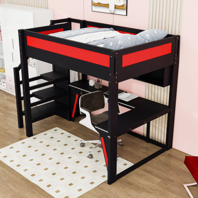 Full Wood Loft Bed with Built-in-Desk