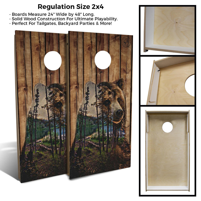 Ensemble de jeu de cornhole Bear Mountain 2 'x 4' avec étui et lumières