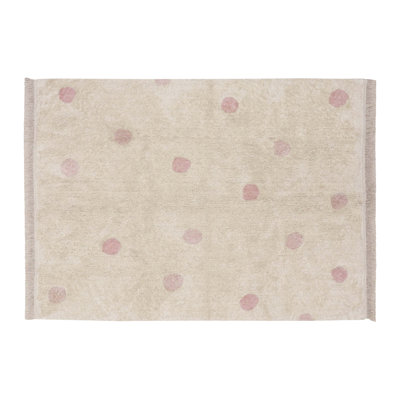 Polka Dots Handmade Tufted Rectangle 4' x 5'3" Cotton Area Rug in Natural/ Vintage nude