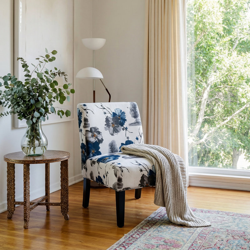 Modern Accent Chair for Living Room, White/Blue 