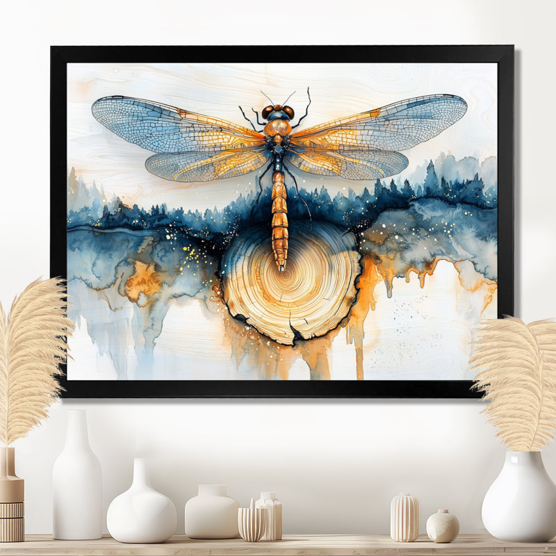 Art moderne libellule Serenade I - Libellule, H 30 po x l 40 po, Noir, Floater Framed