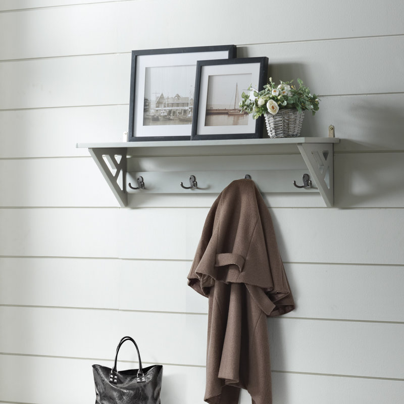 Solid Wood Wall 8 - Hook Wall Mounted Coat Rack, Grey