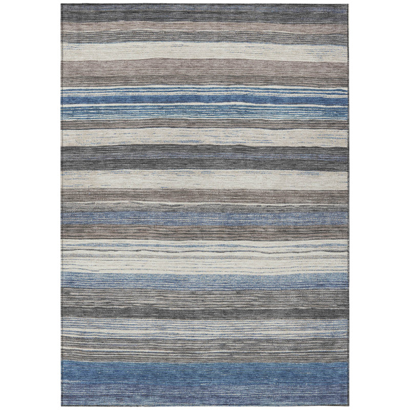 Tapis intérieur lavable rayé bleu 8 pi x 10 pi Denim