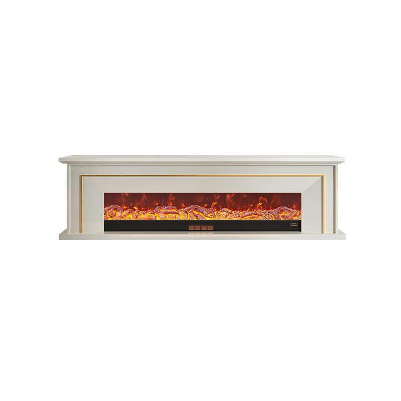 86.61"Retro White Electric Fireplace, White, 23.62" H x 86.61" W x 12.60" D