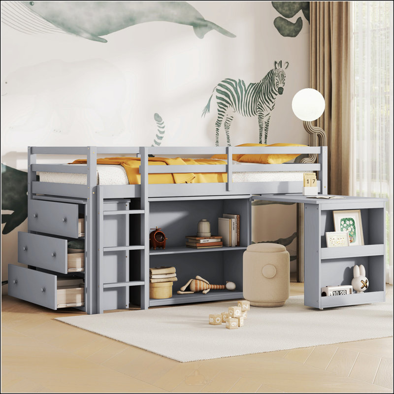 Lit mezzanine simple avec armoire à tiroirs