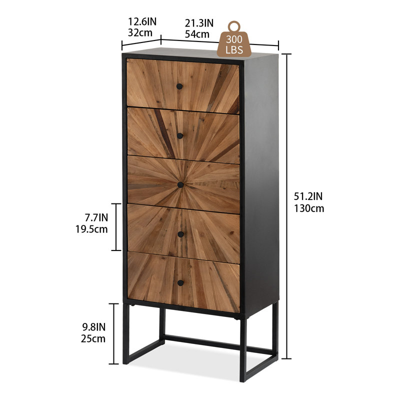 Solid Wood 54 cm W Chest of 5 Drawers