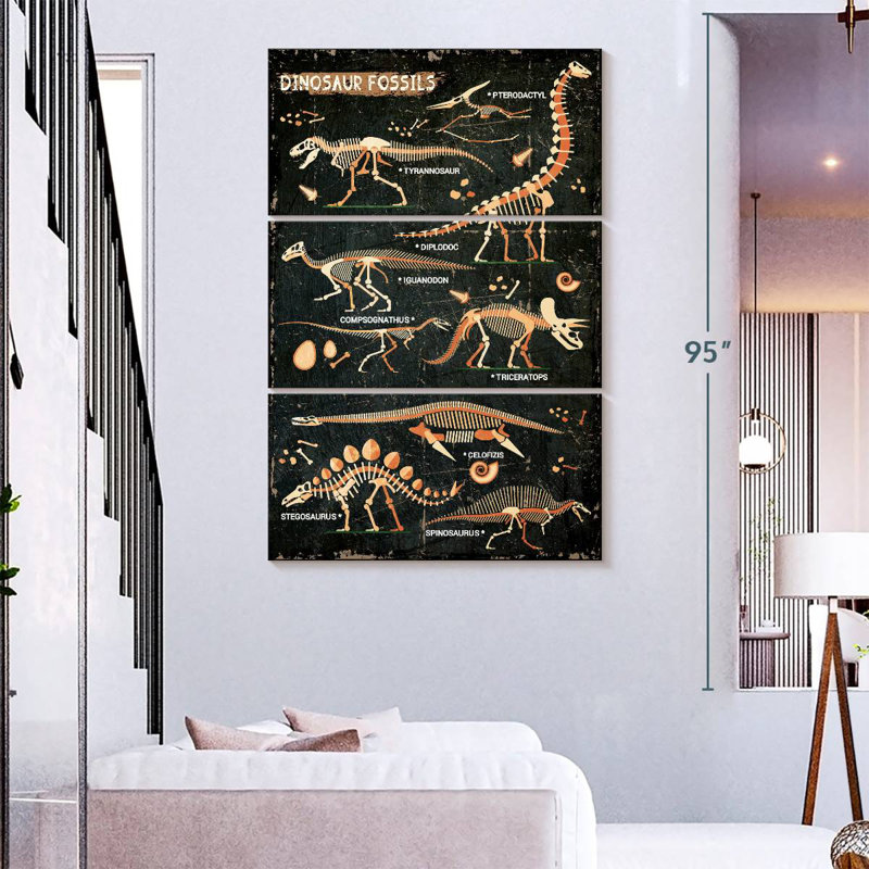 Tableau des fossiles de dinosaures Ashelle, H 74 po x l 48 po